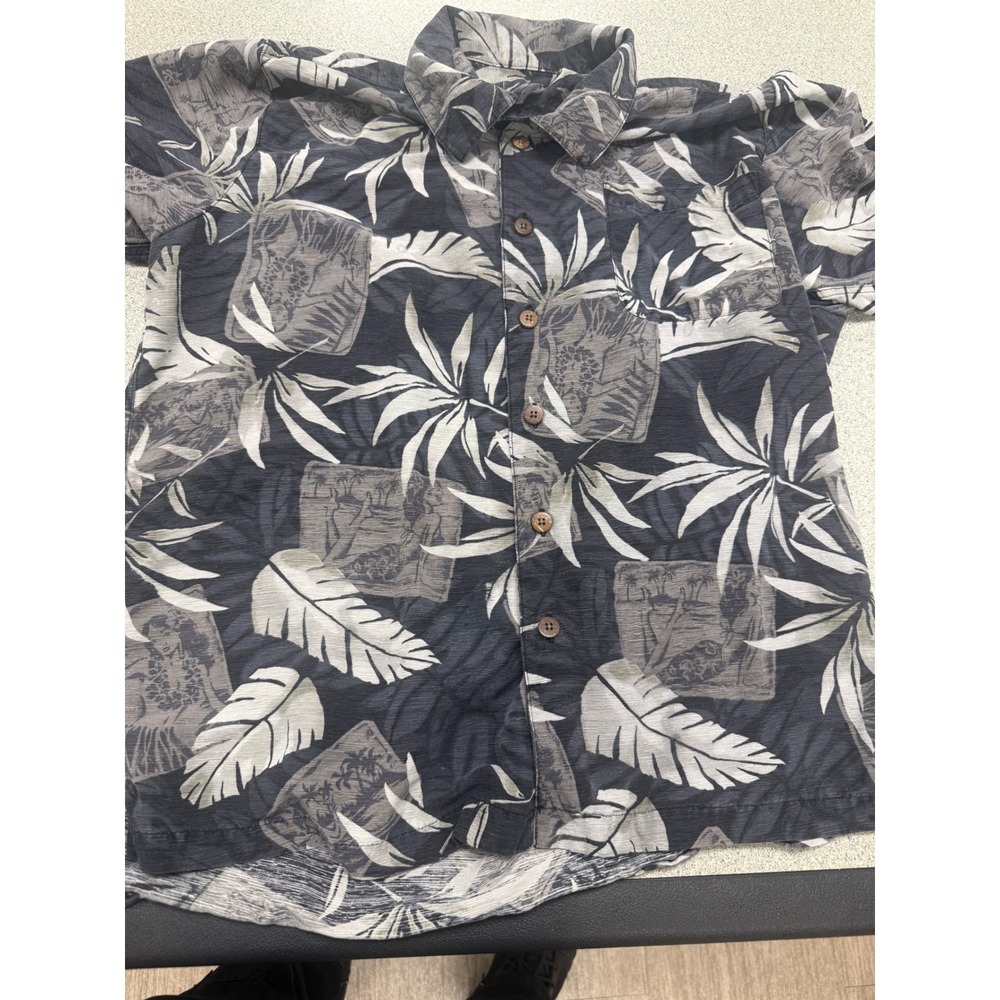 Havana Jack's Cafe Men Silk Tropical Hula Print Button Down Shirt Charcoal Grey